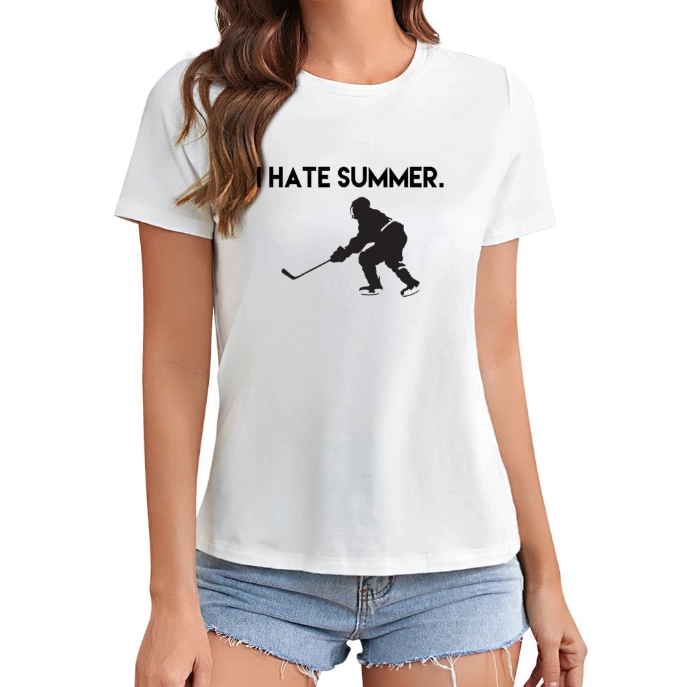 I Hate Summer Fun Ice Hockey Love Winter Sports Graphic Asian Size Women Ladies T-shirt