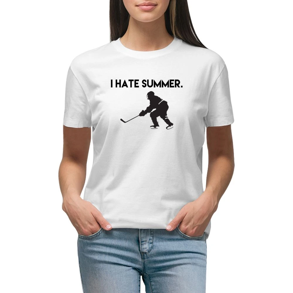 I Hate Summer Fun Ice Hockey Love Winter Sports Graphic Premium Women Ladies T-shirt