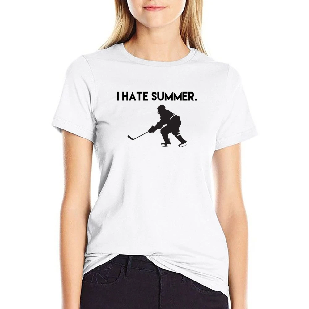 I Hate Summer Fun Ice Hockey Love Winter Sports Graphic US Size Women Ladies T-shirt