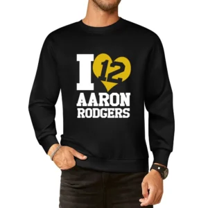 I Heart Love Arron Rodgers 12 Fun Green Bay Football Graphic Fan T Shi European Size Pullover Sweater