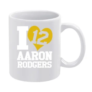 I Heart Love Arron Rodgers 12 Fun Green Bay Football Graphic Fan T Shi White Mug