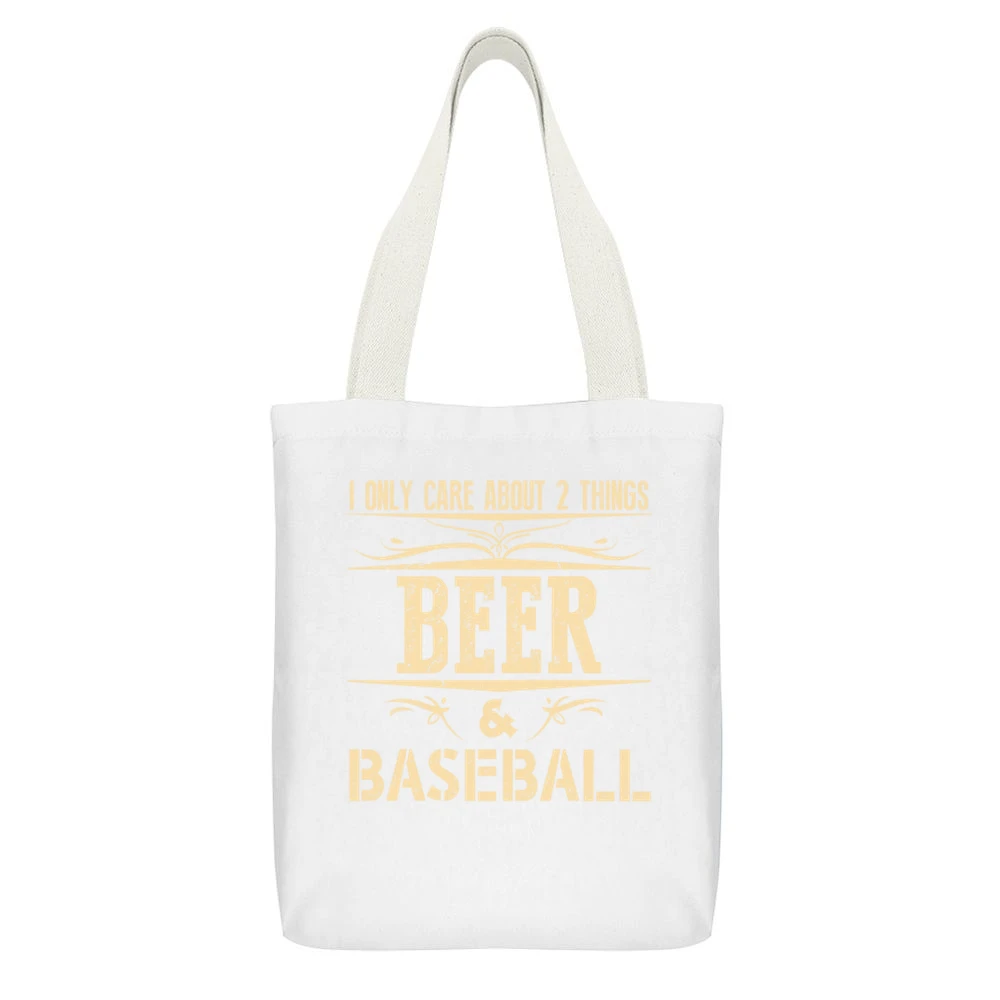 I Only Care About 2 Things Beer And Baseball White Canvas Tote Shopping Bag With Interior Pocket