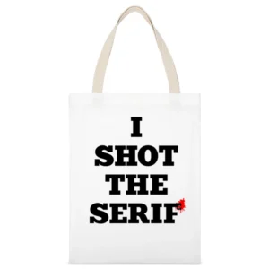 I Shot The Serif Fun Graphic Design Tee Shirt White Canvas Tote Shopping Bag