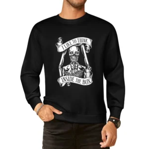 I like to think inside the box - Funny Skeleton in the coffin European Size Pullover Sweater