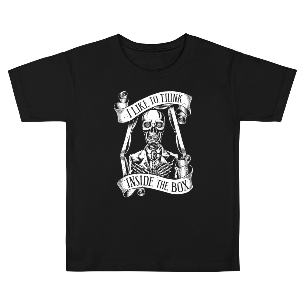 I like to think inside the box - Funny Skeleton in the coffin Kids Boys Girls T-Shirt
