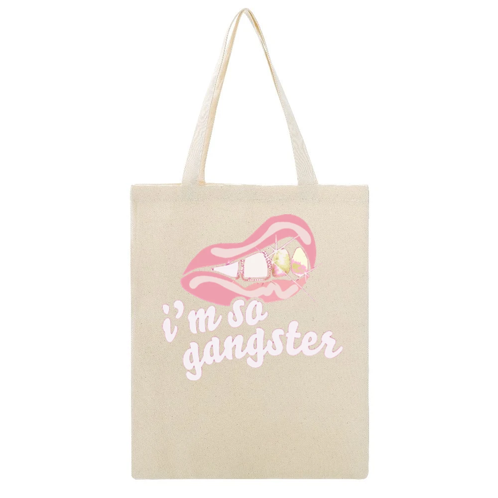 Im So Gangster Beige Canvas Tote Shopping Bag