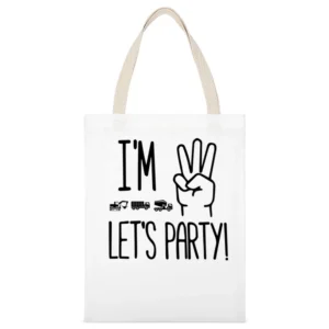 I'm Three Let's Party Children's Birthday White Canvas Tote Shopping Bag