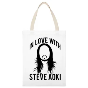 In Love With Steve Aoki Electronic House Music Producer Graphic T Shir White Canvas Tote Shopping Bag