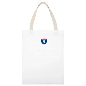Interstate 5 Highway Sign Los Angeles California Exit 1 Mile Graphic T White Canvas Tote Shopping Bag