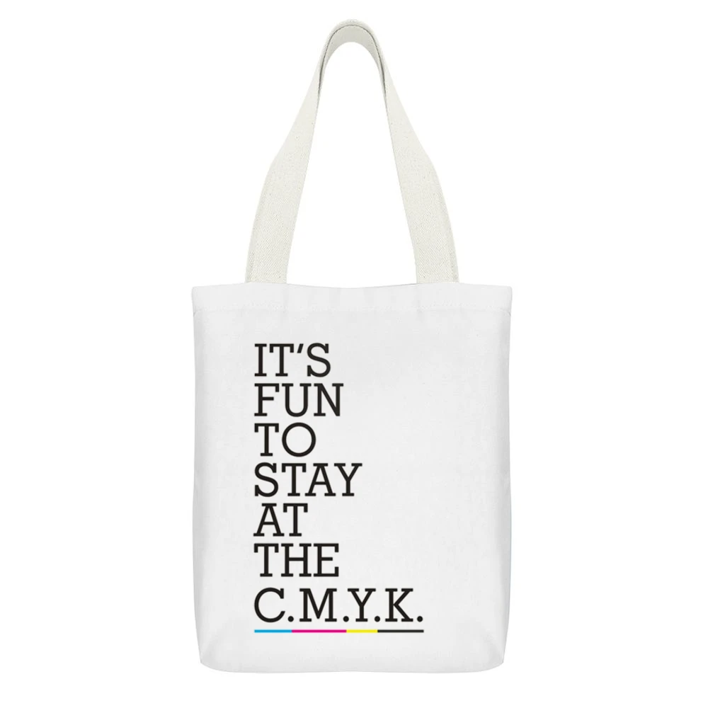 Its Fun To Stay At The CMYK Graphic Designer Tee Shirt White Canvas Tote Shopping Bag With Interior Pocket
