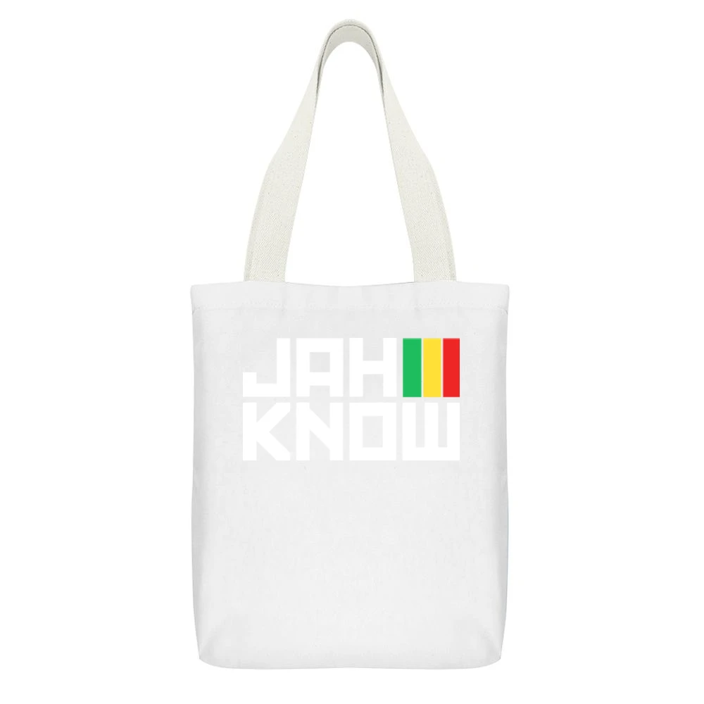 Jah Know Reggae White Canvas Tote Shopping Bag With Interior Pocket