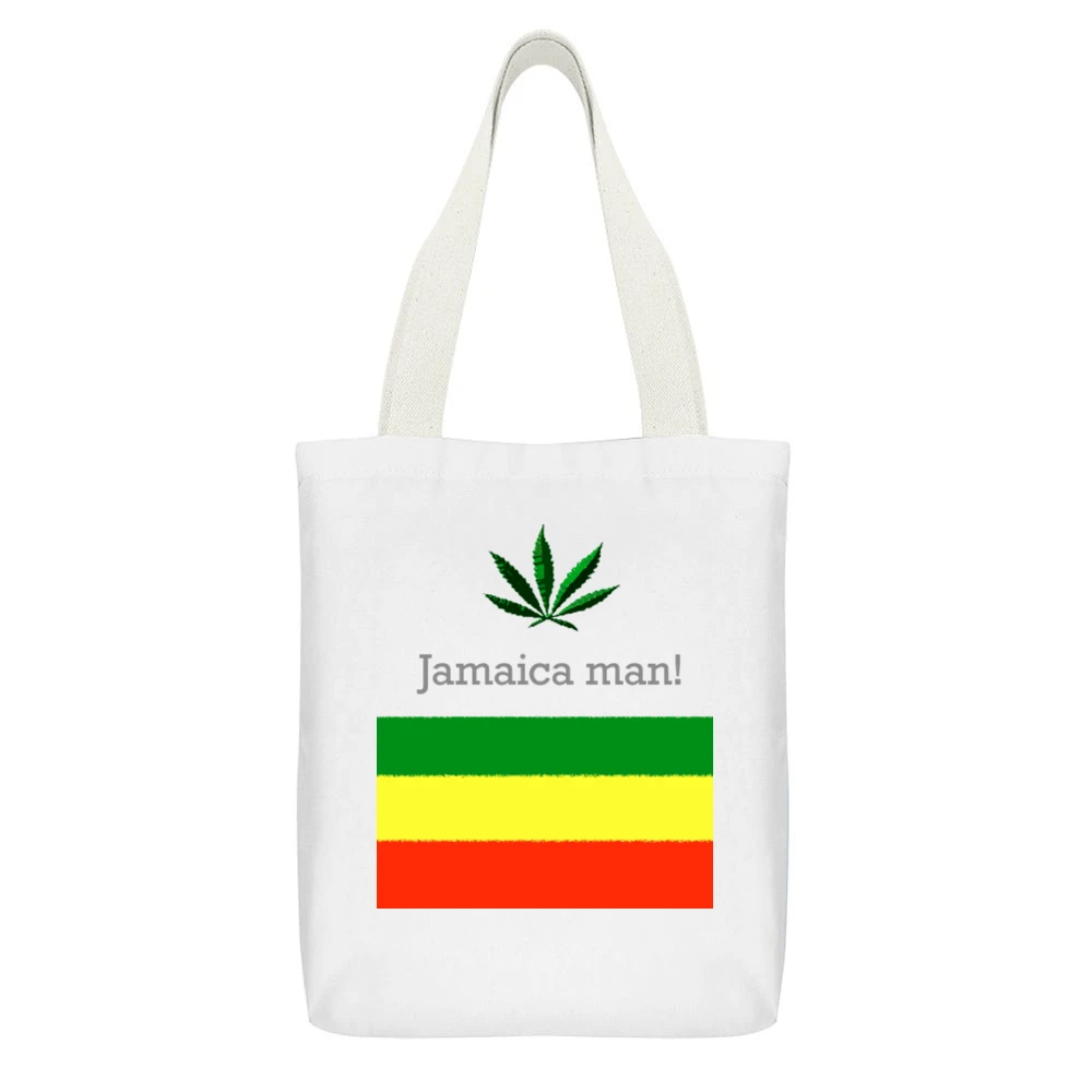 Jamaica Man White Canvas Tote Shopping Bag With Interior Pocket