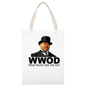 James Bond What Would Odd Job Do White Canvas Tote Shopping Bag
