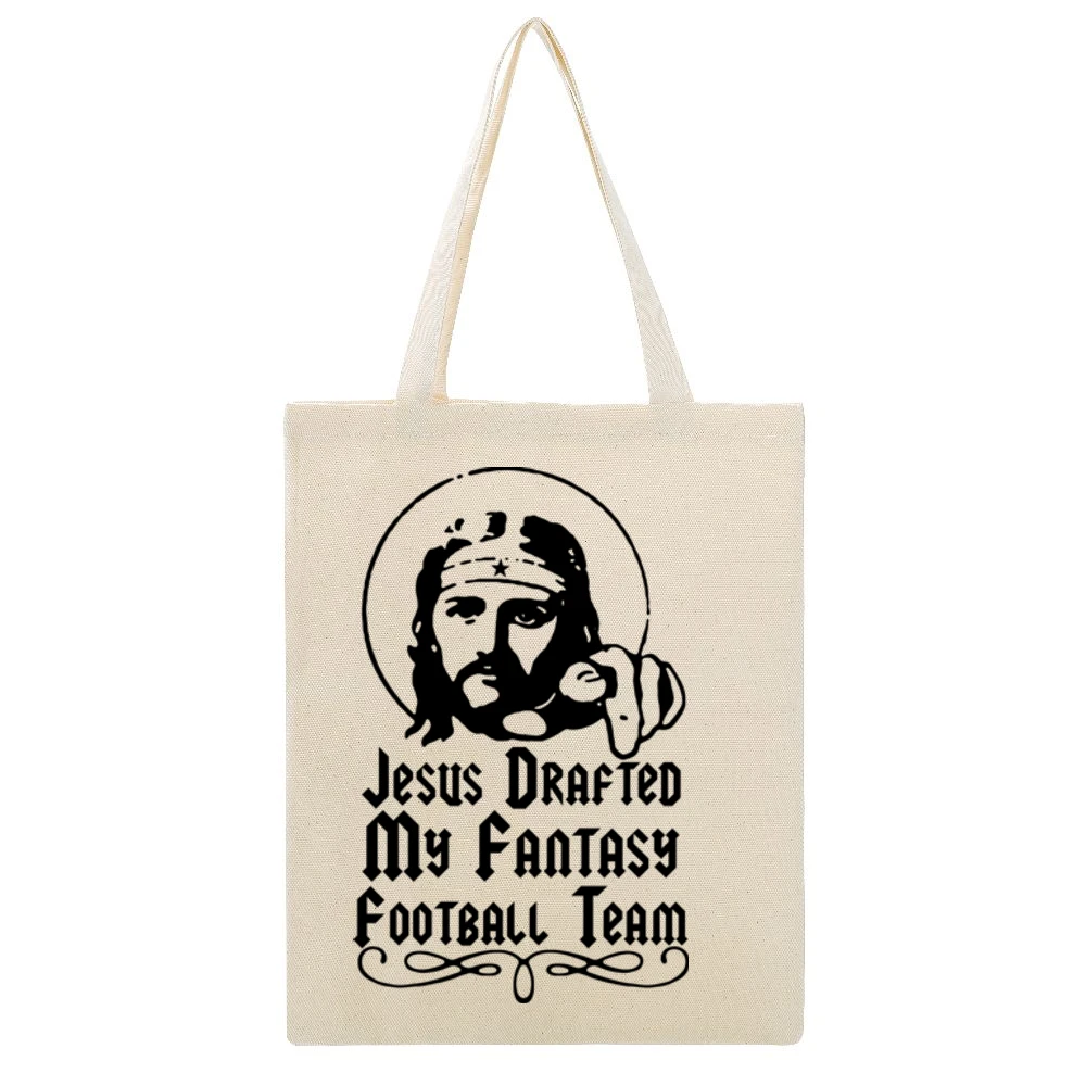 Jesus Drafted My Fantasy Football Team Beige Canvas Tote Shopping Bag