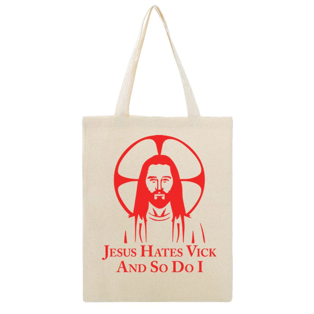 Jesus Hates Vick And So Do I Beige Canvas Tote Shopping Bag