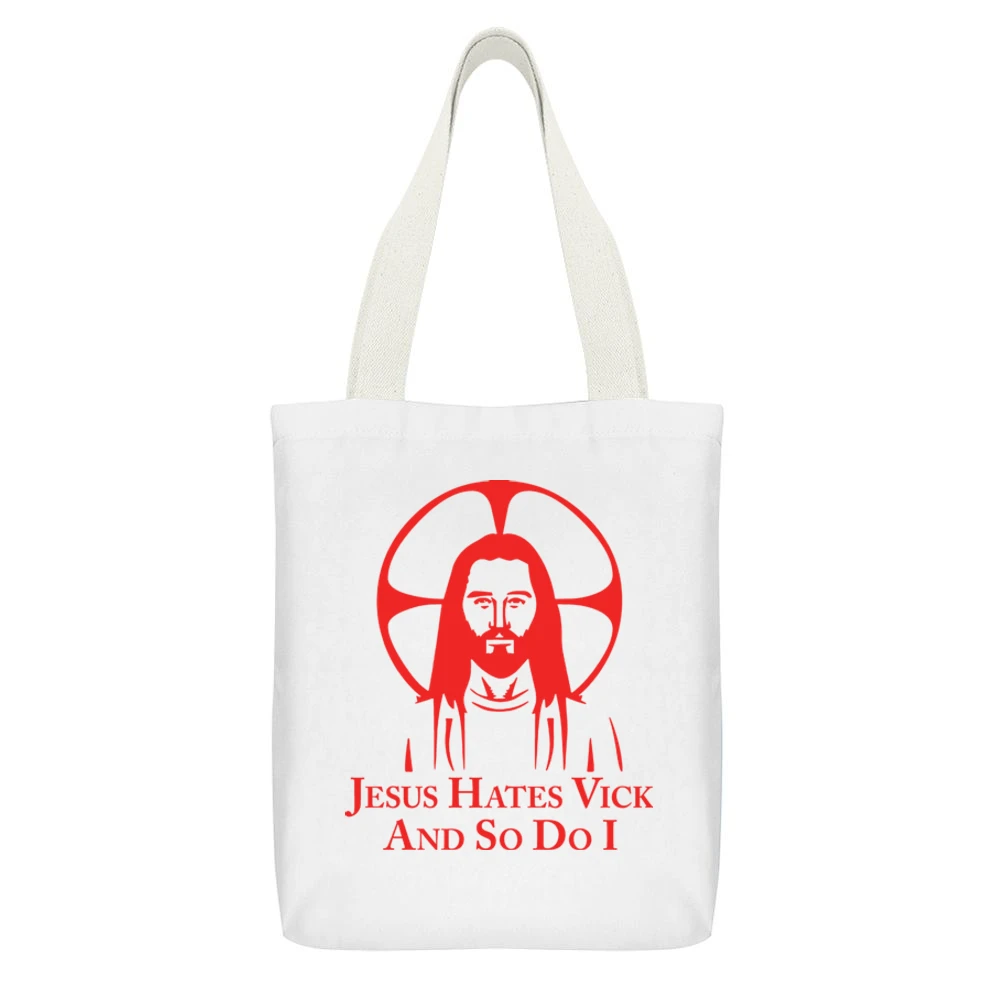 Jesus Hates Vick And So Do I White Canvas Tote Shopping Bag With Interior Pocket
