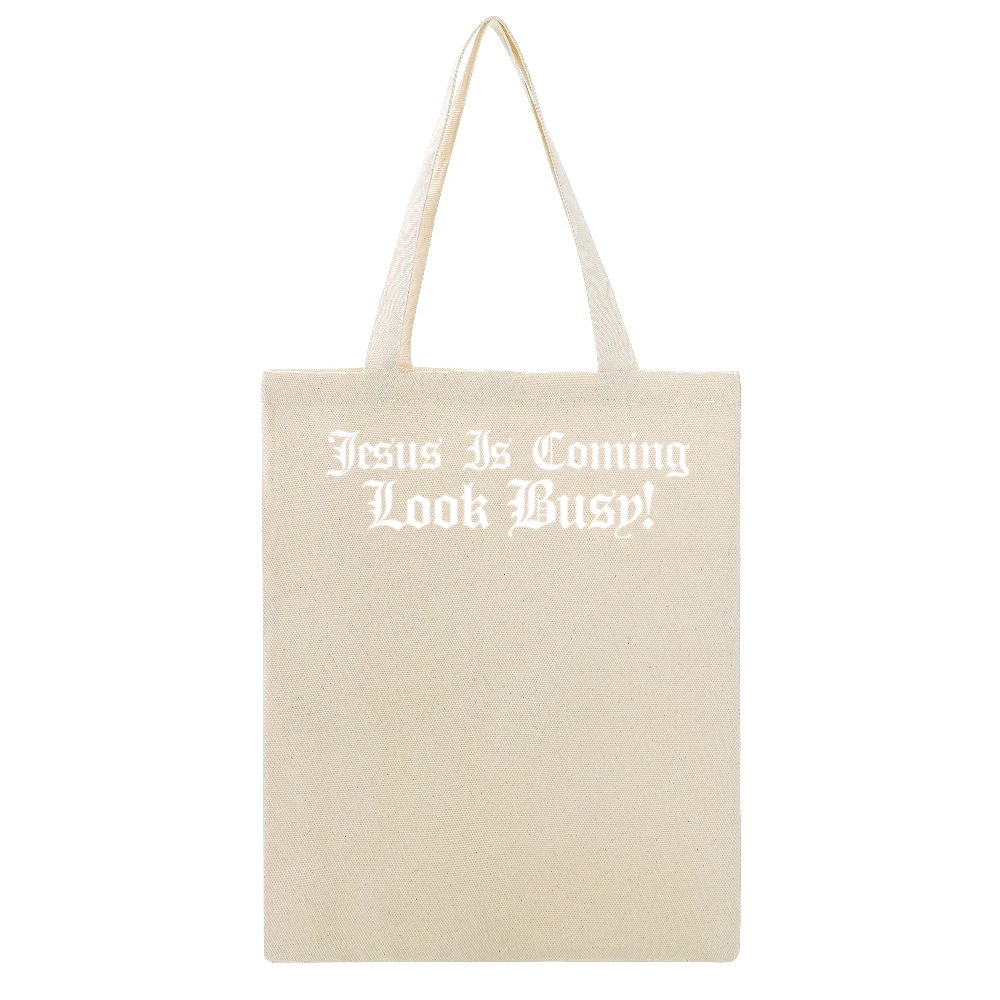 Jesus Is Coming Look Busy Beige Canvas Tote Shopping Bag