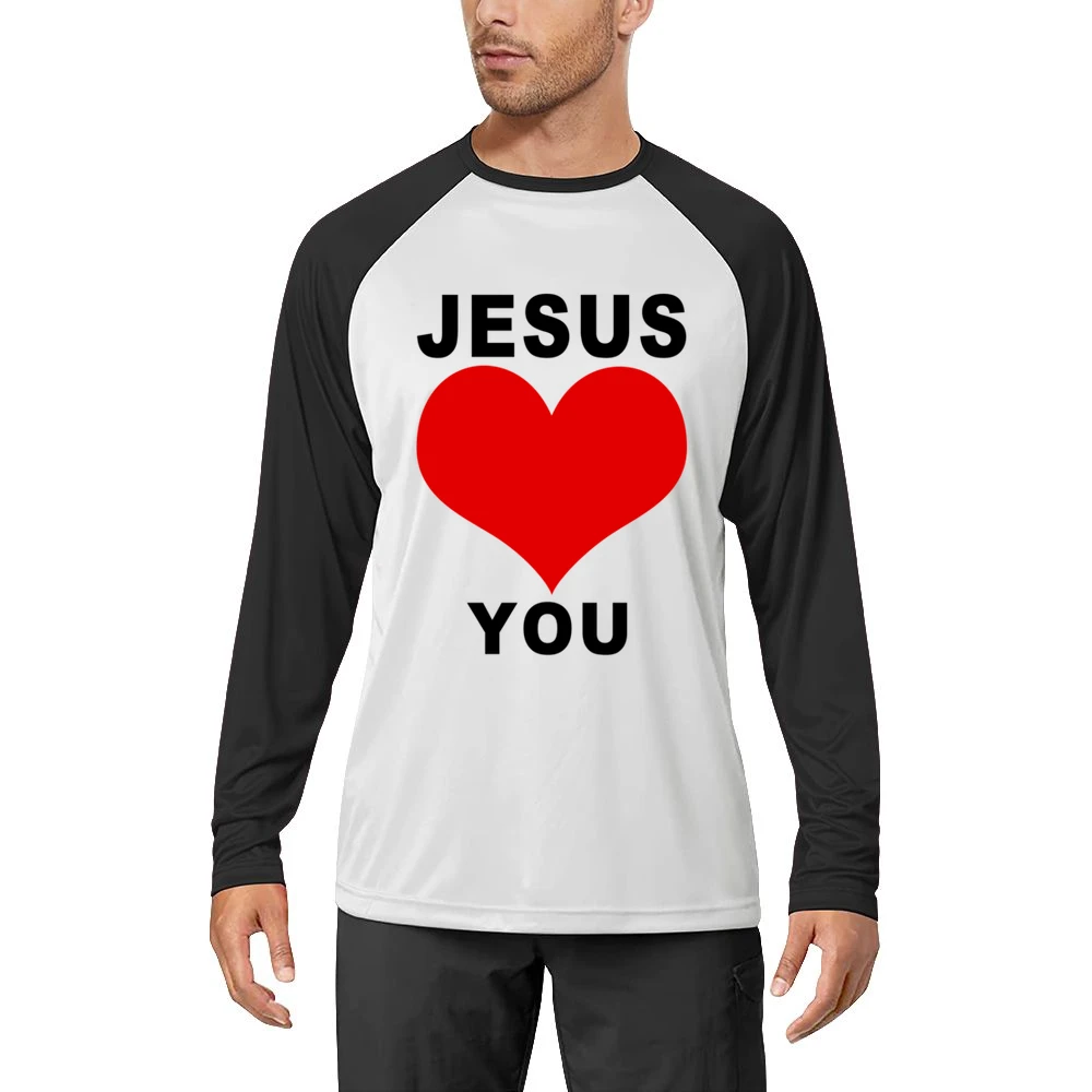 Jesus Loves You Fun Heart Graphic Tee Shirt Men Long Sleeve T-Shirt