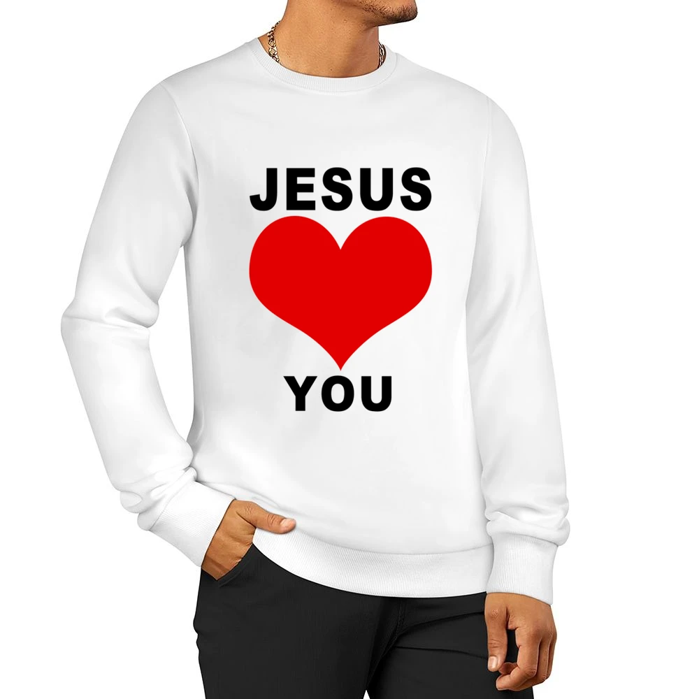Jesus Loves You Fun Heart Graphic Tee Shirt Men Pullover Sweatshirt
