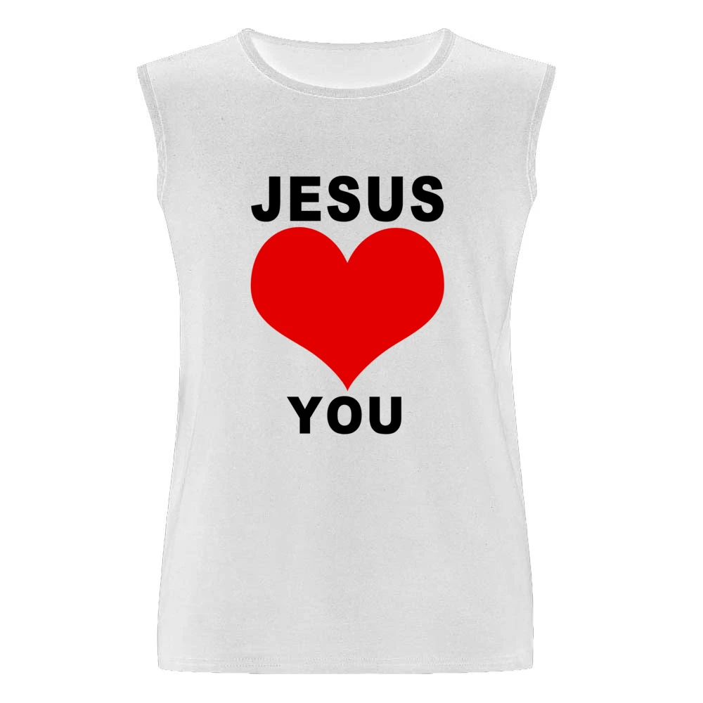 Jesus Loves You Fun Heart Graphic Tee Shirt Men Sleeveless T-Shirt