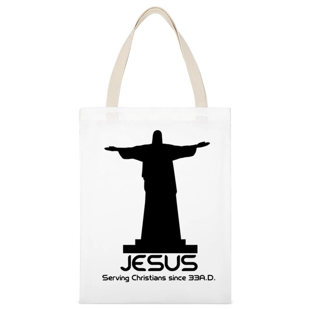 Jesus Serving Christians Funny Religious White Canvas Tote Shopping Bag