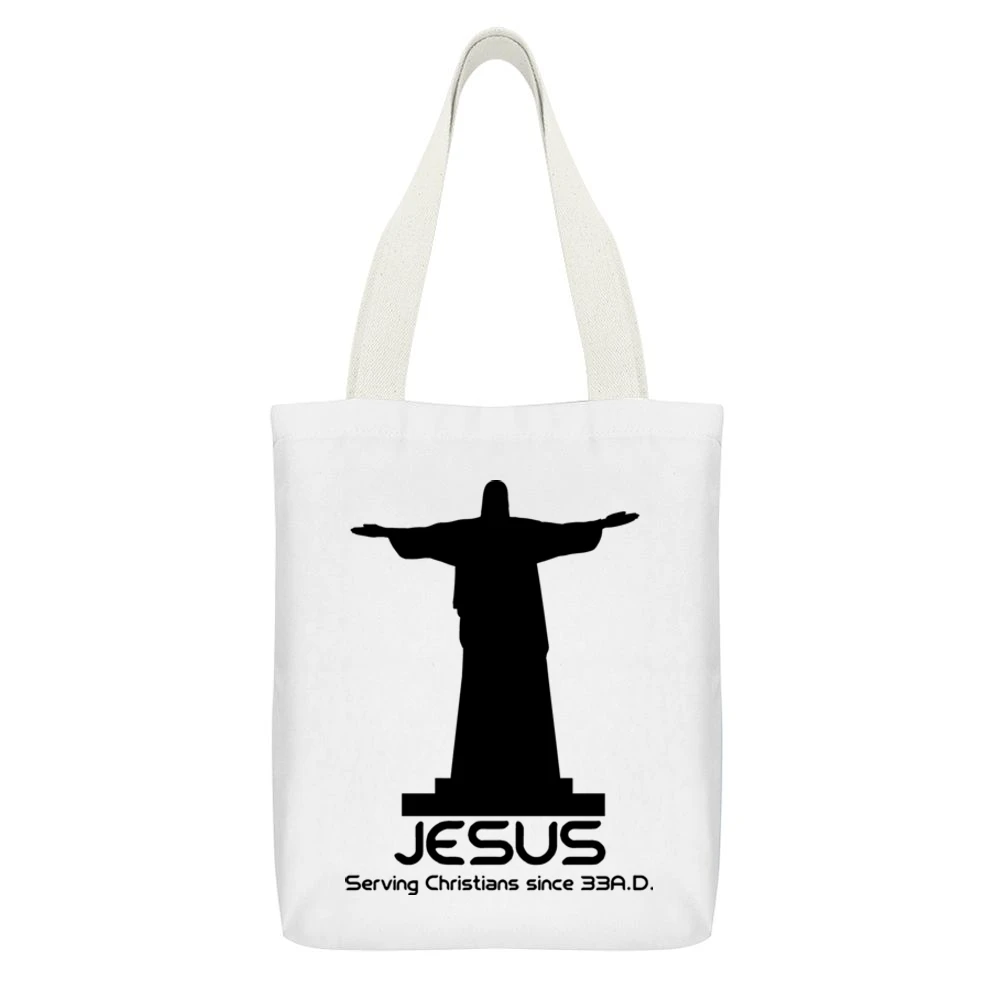 Jesus Serving Christians Funny Religious White Canvas Tote Shopping Bag With Interior Pocket
