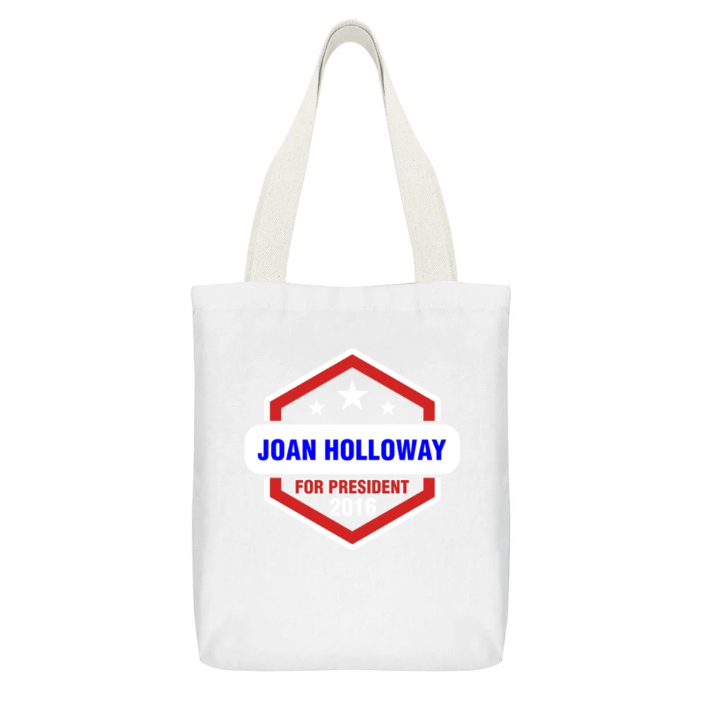 Joan Holloway For President 2016 Mad Men TV Show White Canvas Tote Shopping Bag With Interior Pocket
