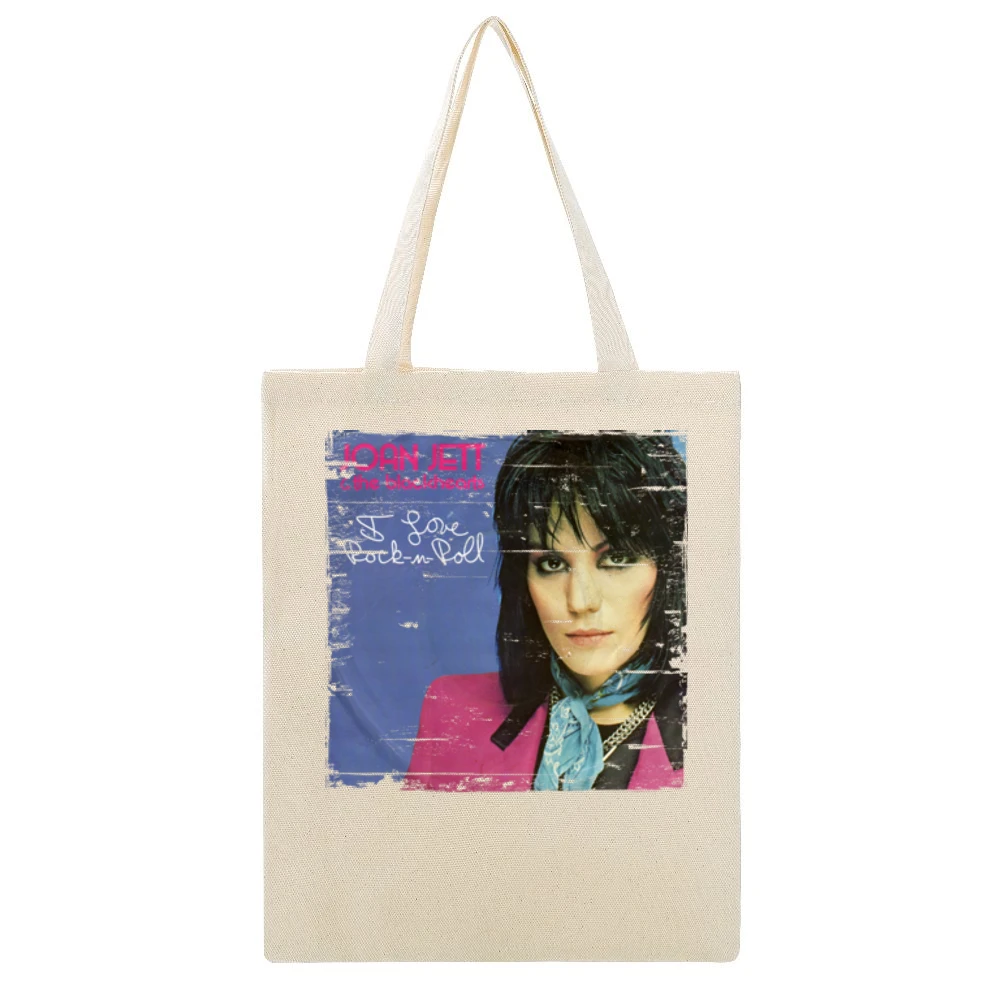 Joan Jett I Love Rock And Roll Album Cover Distressed Image Beige Canvas Tote Shopping Bag