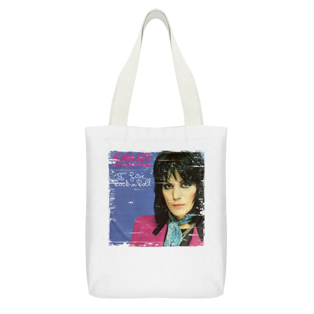 Joan Jett I Love Rock And Roll Album Cover Distressed Image White Canvas Tote Shopping Bag With Interior Pocket