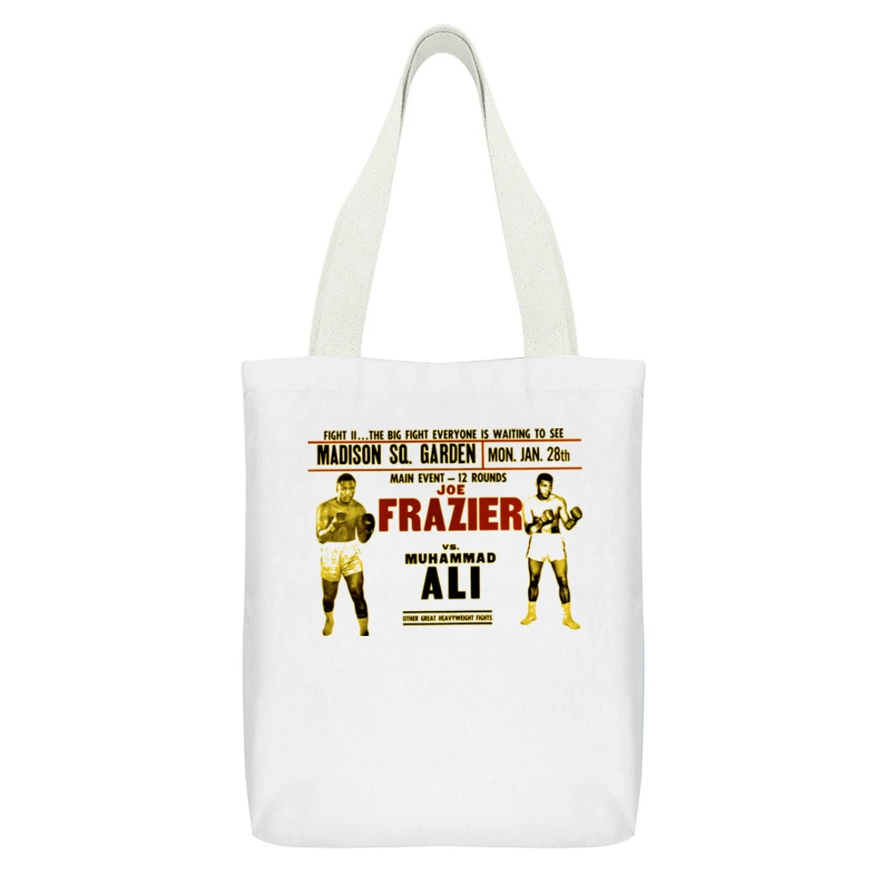Joe Frazier Vs Muhammad Ali II 1974 White Canvas Tote Shopping Bag With Interior Pocket