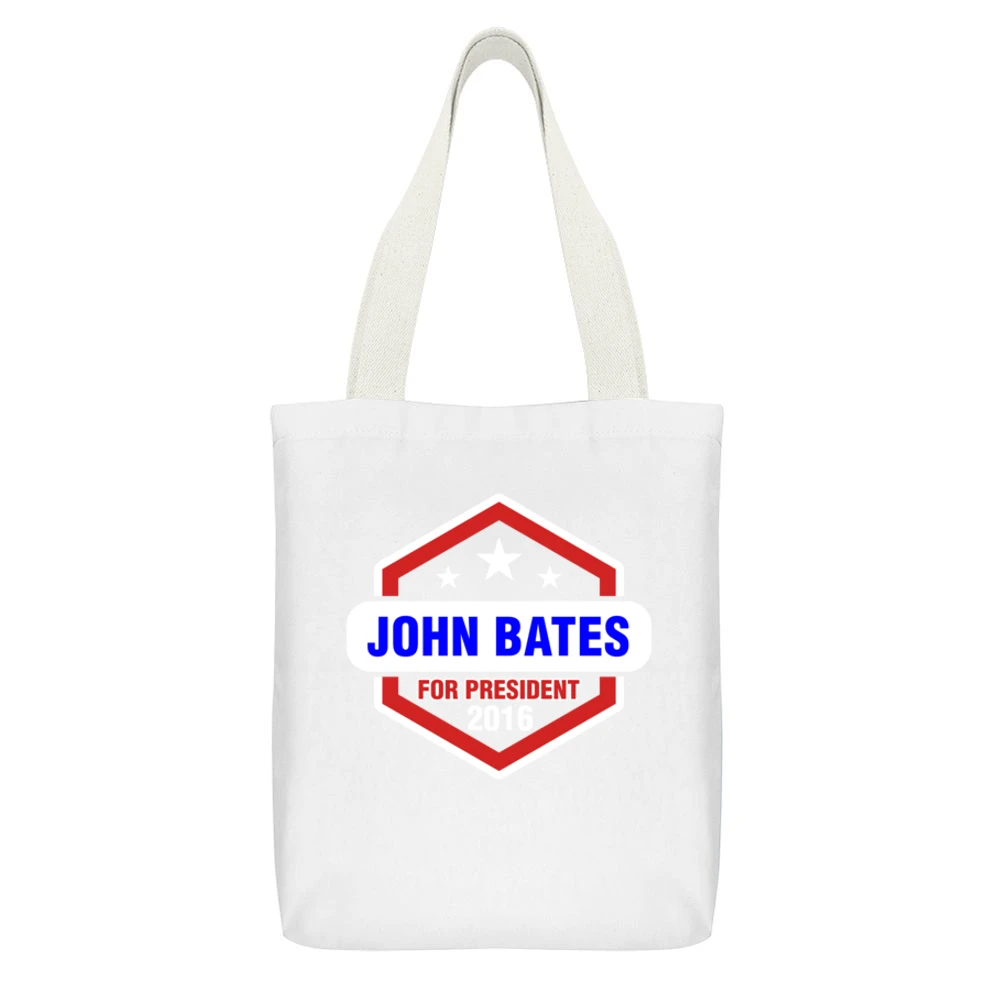 John Bates For President 2016 Downton Abbey TV Show White Canvas Tote Shopping Bag With Interior Pocket