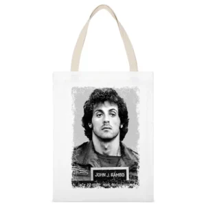 John J Rambo Mugshot Distressed White Canvas Tote Shopping Bag