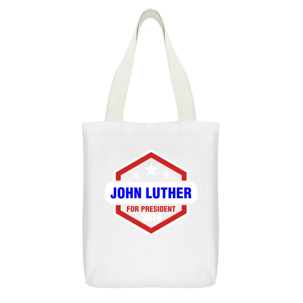 John Luther For President 2016 Luther TV Show White Canvas Tote Shopping Bag With Interior Pocket