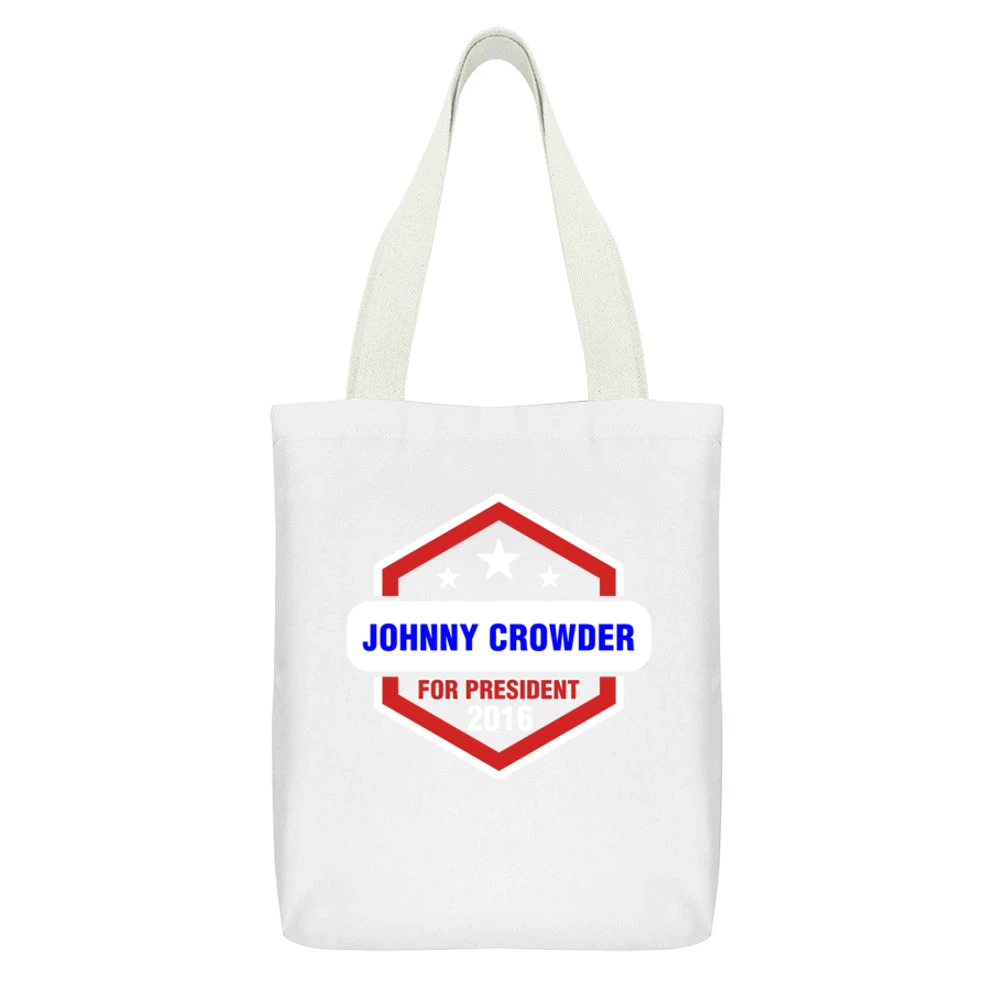 Johnny Crowder For President 2016 Justified TV Show White Canvas Tote Shopping Bag With Interior Pocket