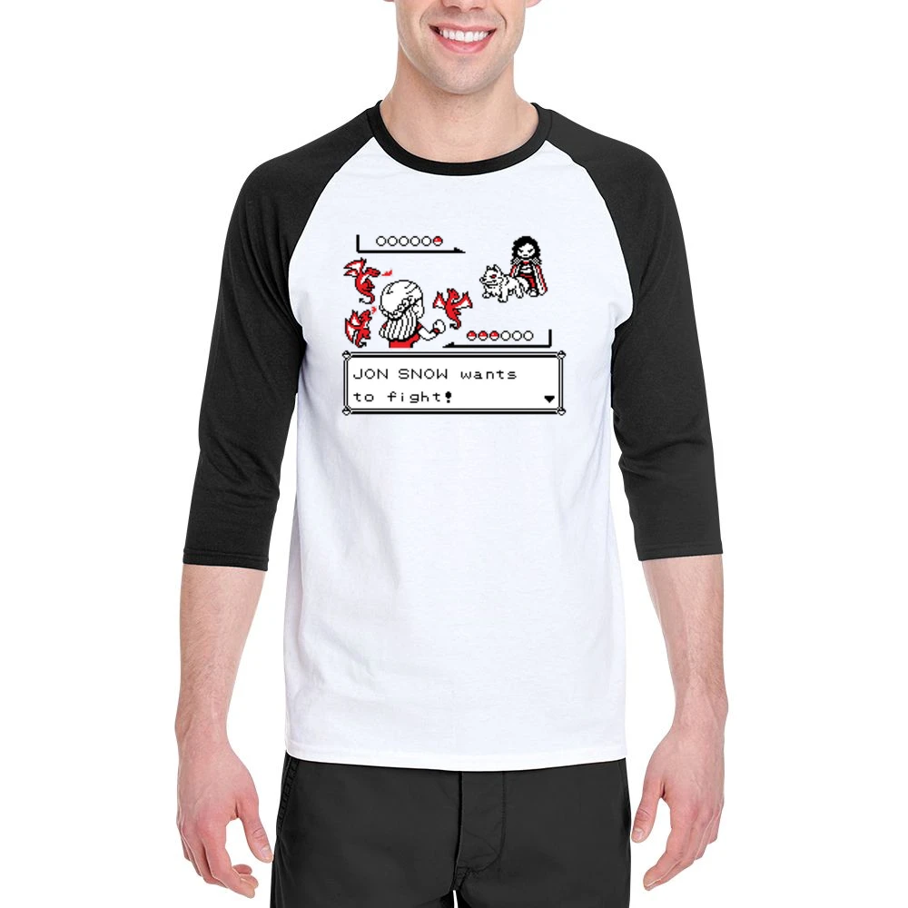 Jon Snow Wants To Fight Funny Pokemon Battle Game Of Thrones GoT TV Sh Men 3/4 Sleeve T-Shirt