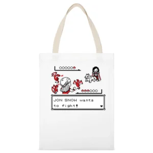 Jon Snow Wants To Fight Funny Pokemon Battle Game Of Thrones GoT TV Sh White Canvas Tote Shopping Bag