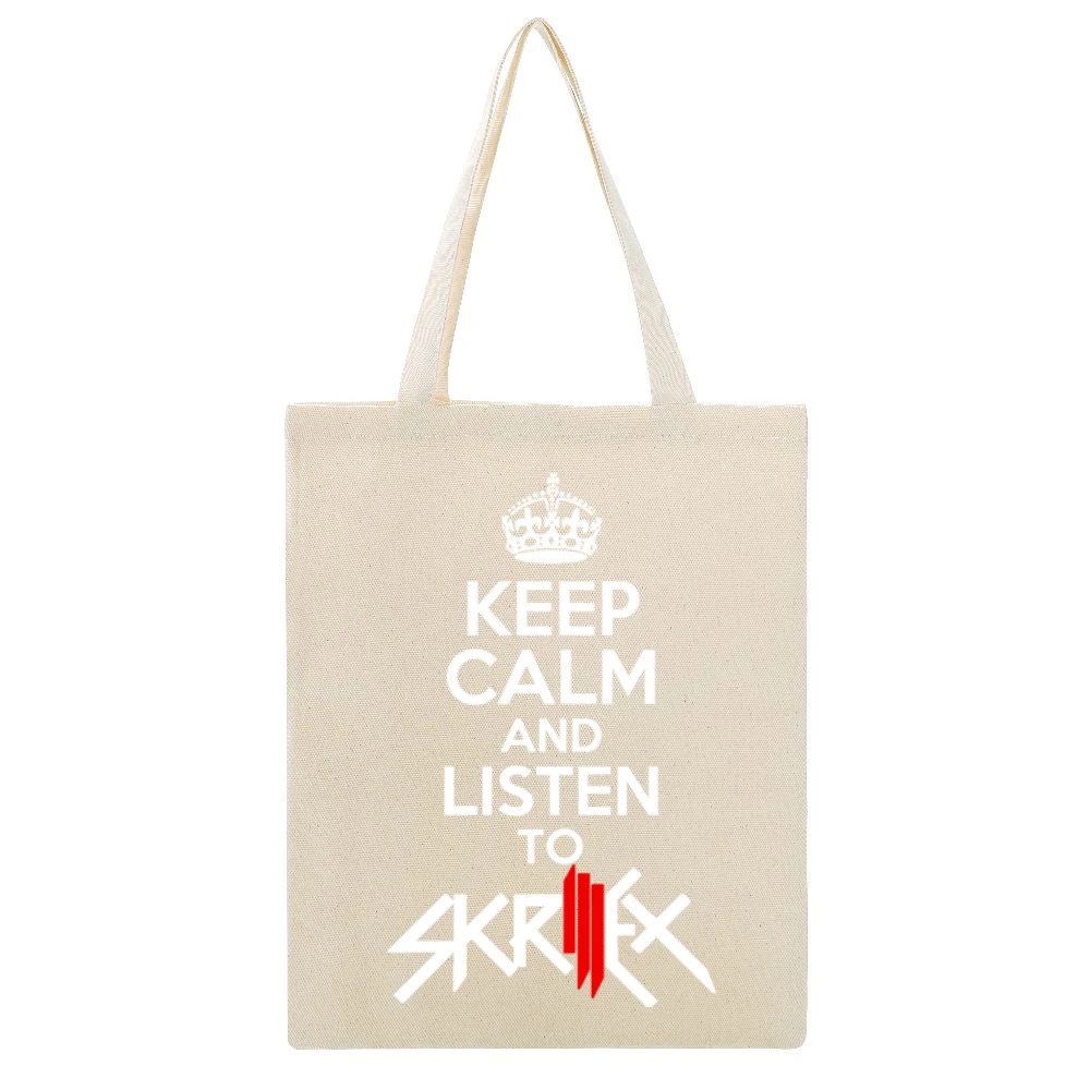 Keep Calm And Listen To Skrillex Fun EDM Music Graphic Beige Canvas Tote Shopping Bag