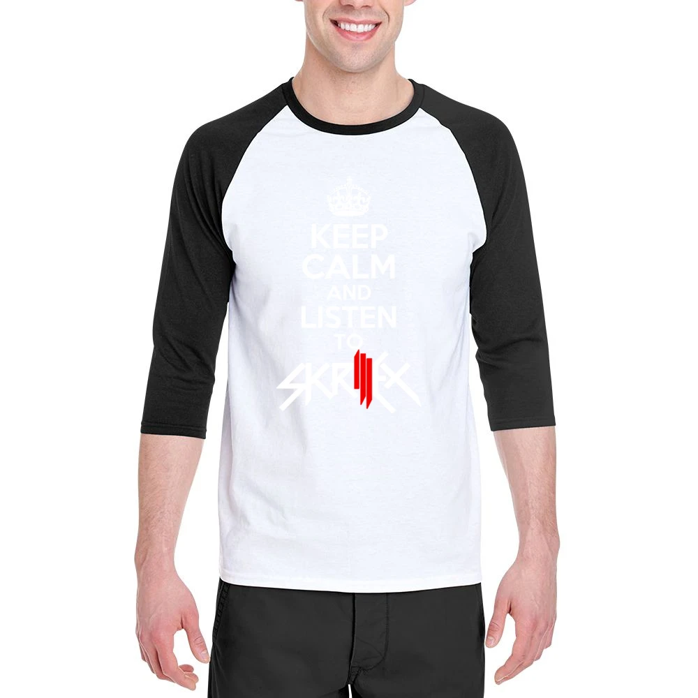 Keep Calm And Listen To Skrillex Fun EDM Music Graphic Men 3/4 Sleeve T-Shirt