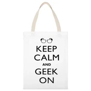 Keep Calm and Geek On White Canvas Tote Shopping Bag