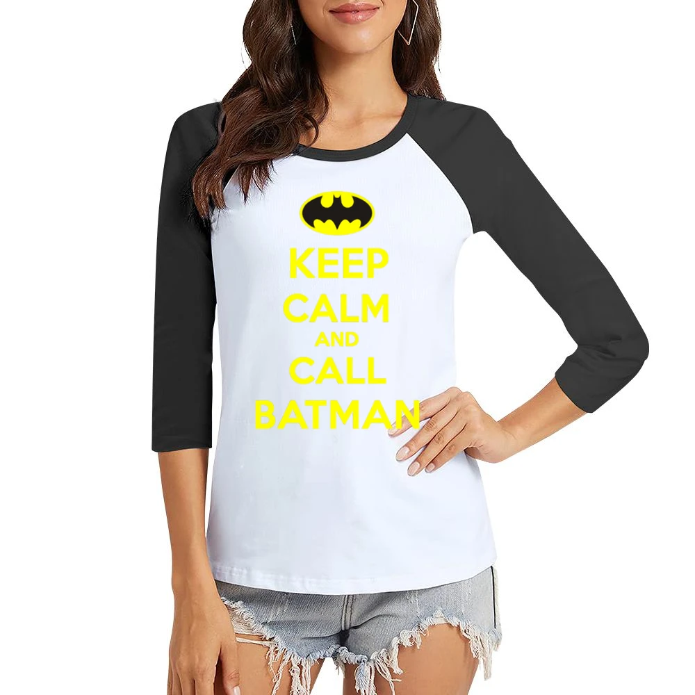 Keep Calm and call Batman Women Ladies 3-4 Sleeve T-Shirt