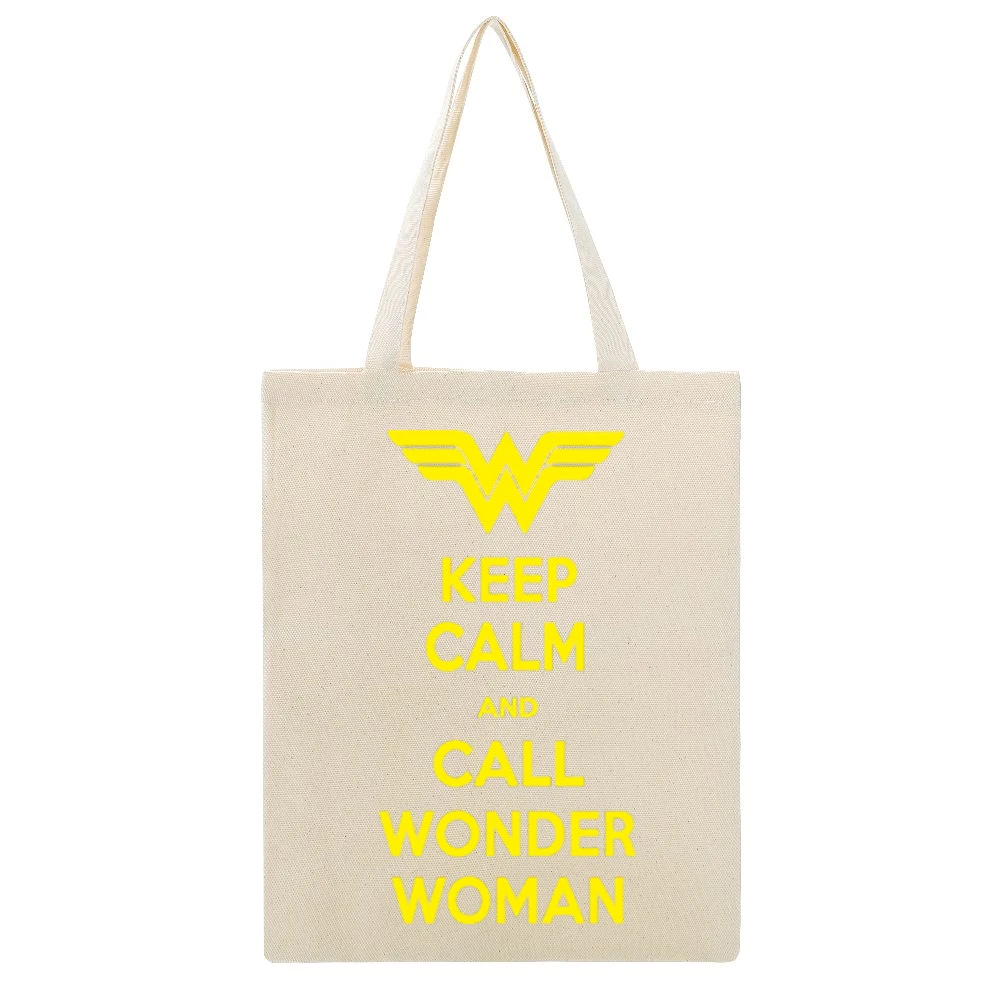 Keep Calm and call Wonder Woman Beige Canvas Tote Shopping Bag