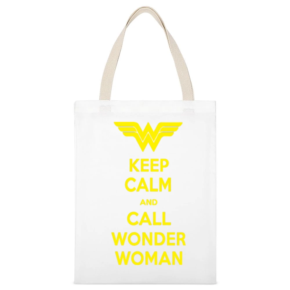 Keep Calm and call Wonder Woman White Canvas Tote Shopping Bag