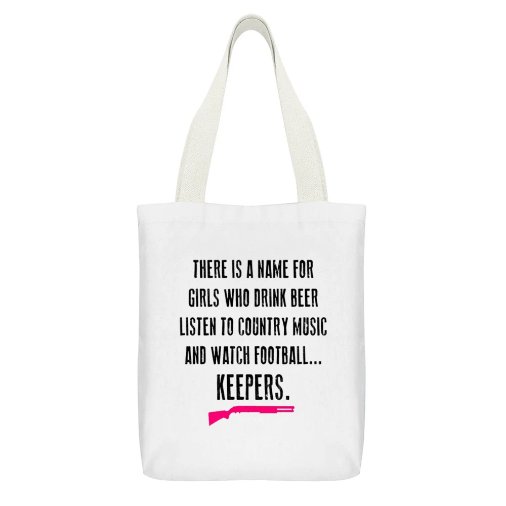 Keepers Tshirt White Canvas Tote Shopping Bag With Interior Pocket