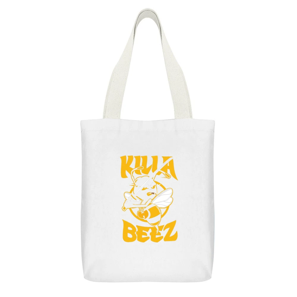 Killa Bees Hip Hop White Canvas Tote Shopping Bag With Interior Pocket