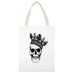 King Skull Tshirt White Canvas Tote Shopping Bag
