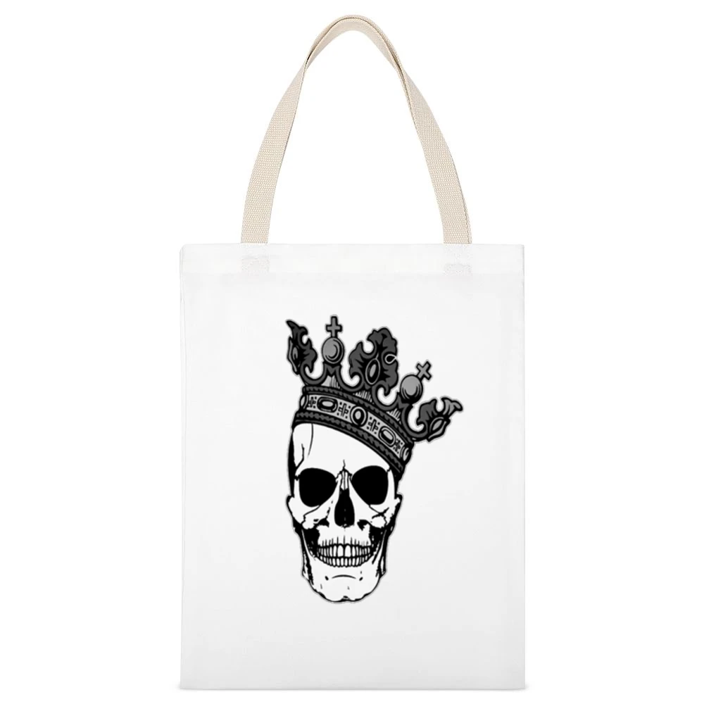 King Skull Tshirt White Canvas Tote Shopping Bag