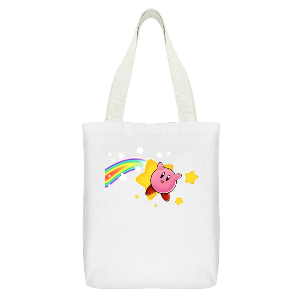Kirby Video Game White Canvas Tote Shopping Bag With Interior Pocket