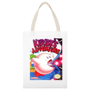 Kirbys Adventure Nes Nintendo Old School Retro Video Game Fan Distress White Canvas Tote Shopping Bag