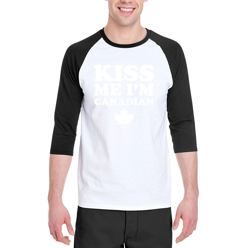 Kiss Me Im Canadian Fun Canada Day Celebrate 150 Maple Leaf Graphic Te Men 3/4 Sleeve T-Shirt