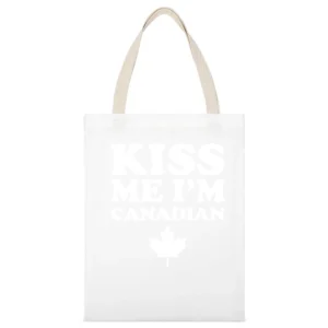 Kiss Me Im Canadian Fun Canada Day Celebrate 150 Maple Leaf Graphic Te White Canvas Tote Shopping Bag